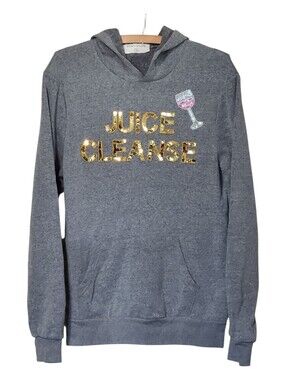 Bow & Drape Gray 'JUICE CLEANSE' Sequin Wine Hoodie Size Medium